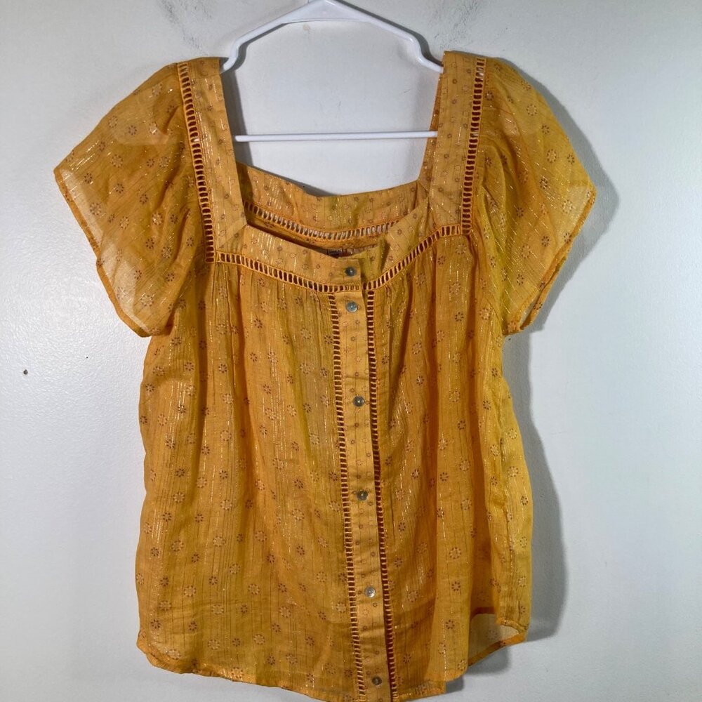 Womens Dolan Square Neck Boho Top Button Front Orange Silver S NWT Anthropologie